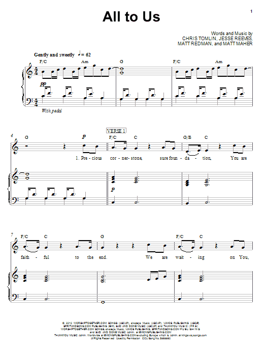 Chris Tomlin All To Us sheet music notes and chords. Download Printable PDF.