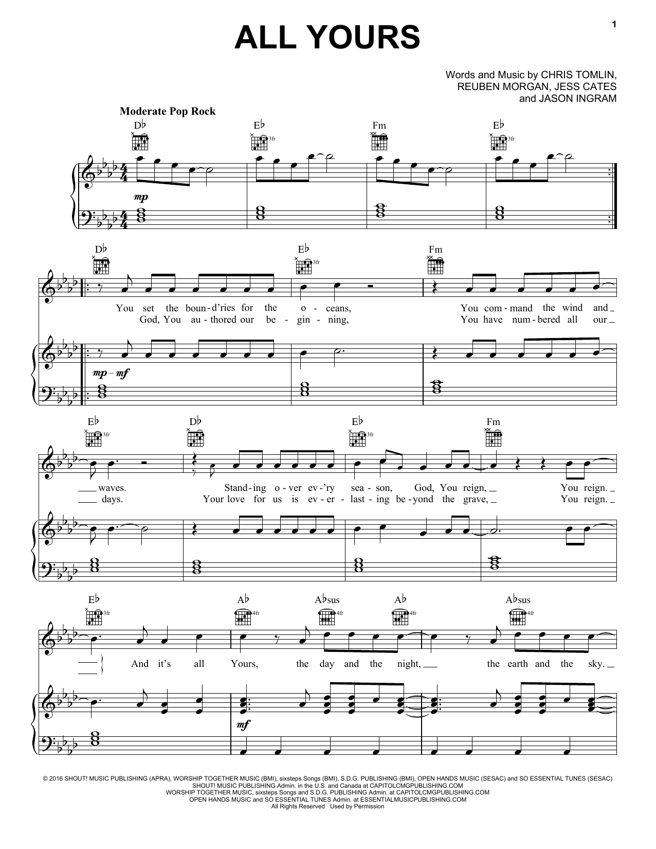 Chris Tomlin All Yours sheet music notes and chords. Download Printable PDF.