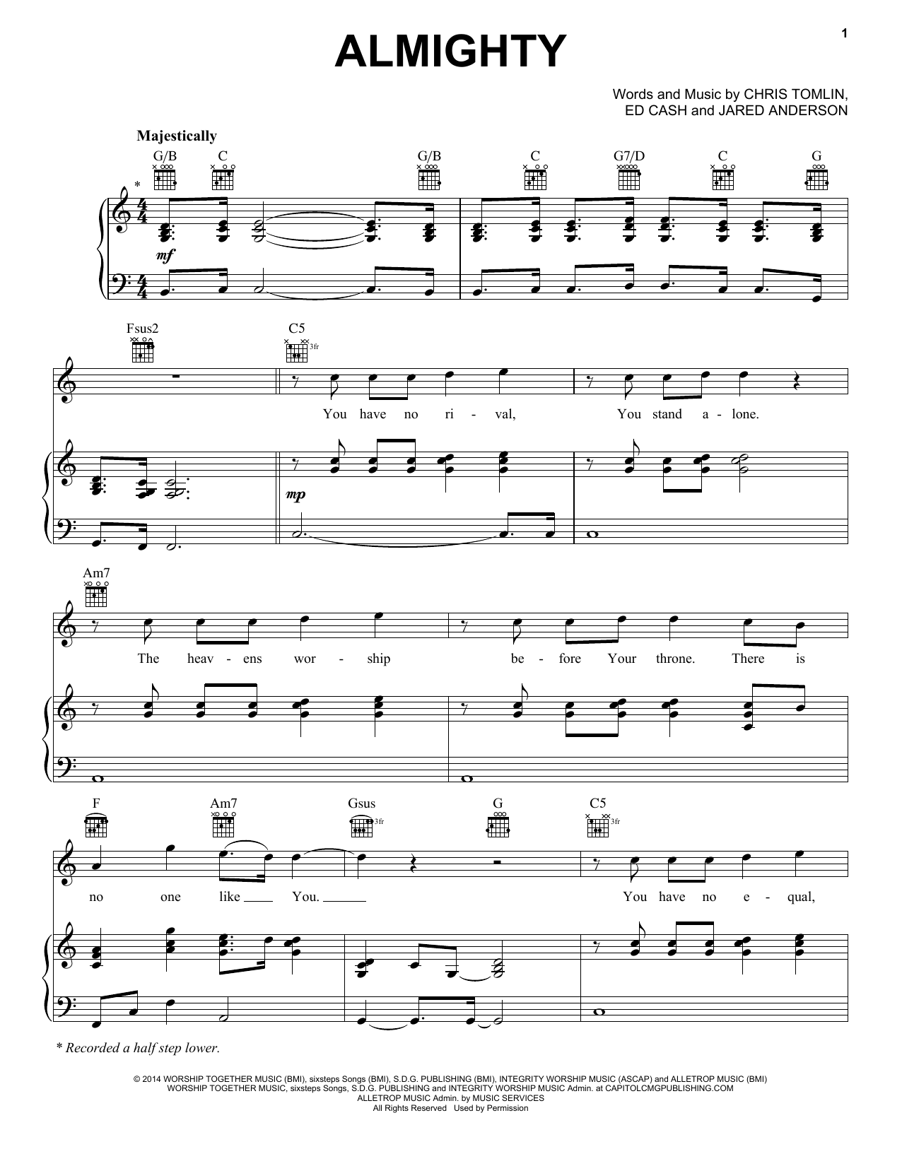 Chris Tomlin Almighty sheet music notes and chords. Download Printable PDF.