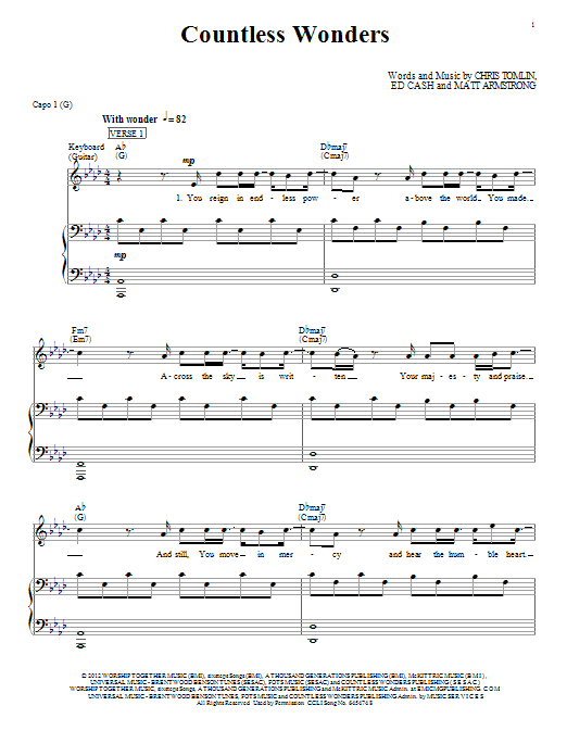 Chris Tomlin Countless Wonders sheet music notes and chords. Download Printable PDF.