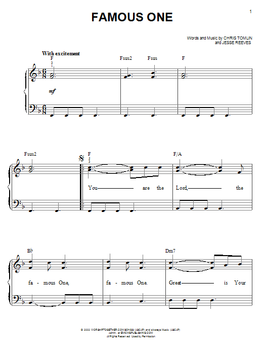 Chris Tomlin Famous One sheet music notes and chords. Download Printable PDF.