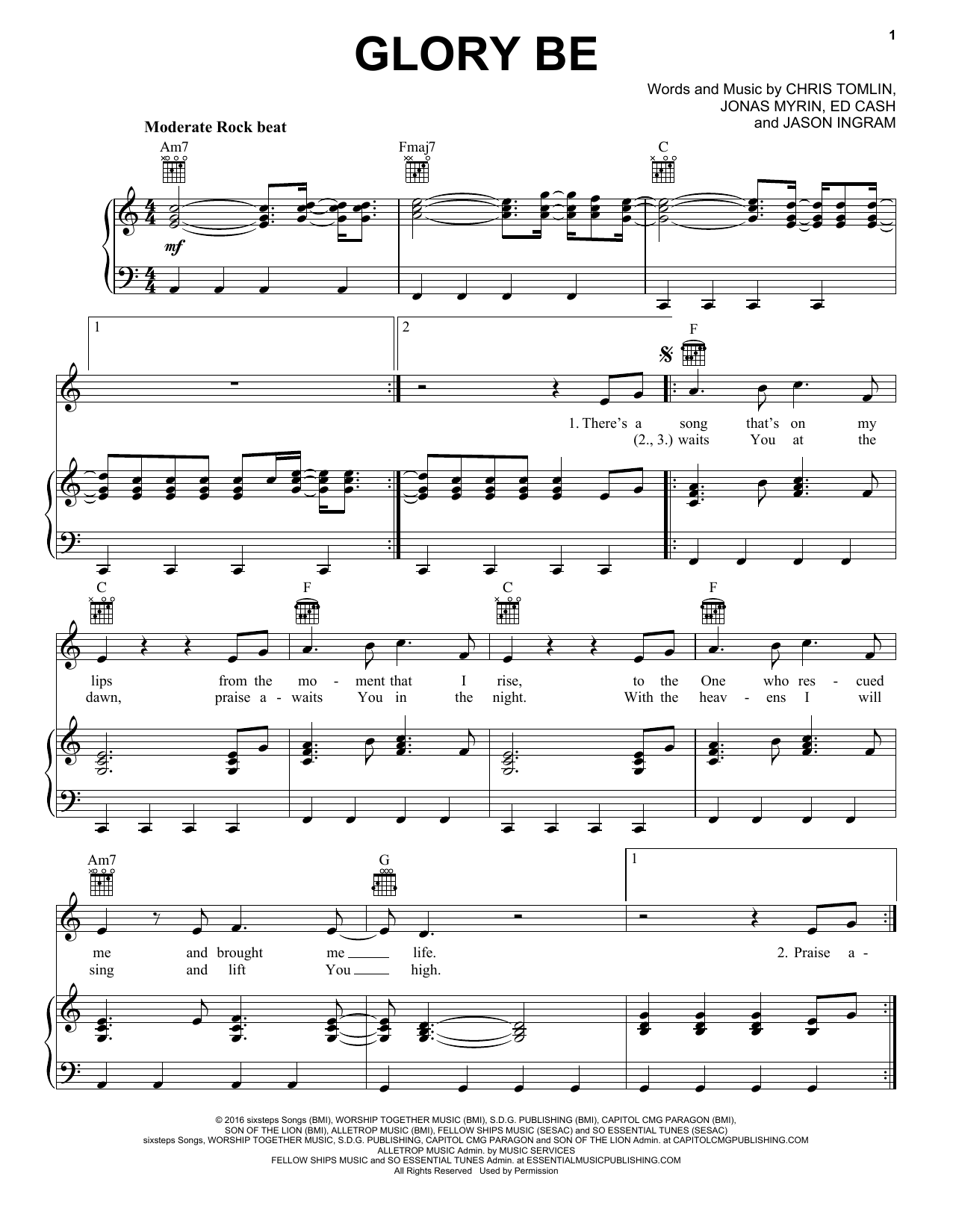 Chris Tomlin Glory Be sheet music notes and chords. Download Printable PDF.