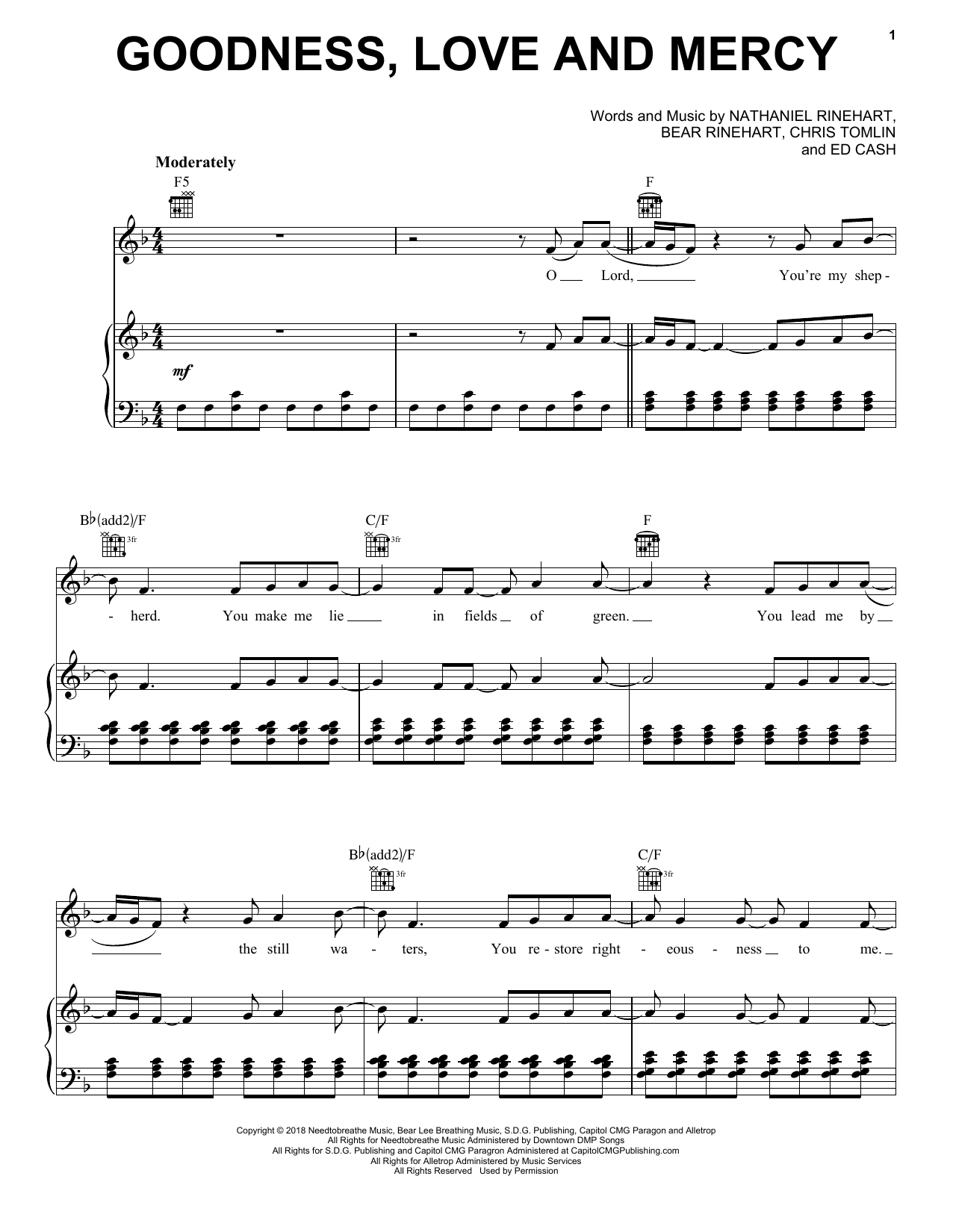 Chris Tomlin Goodness, Love And Mercy sheet music notes and chords. Download Printable PDF.