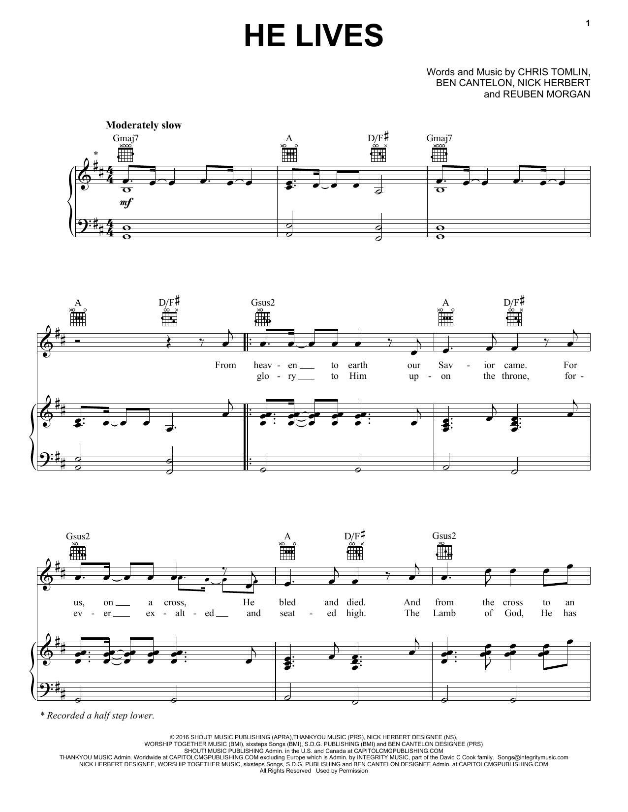 Chris Tomlin He Lives sheet music notes and chords. Download Printable PDF.