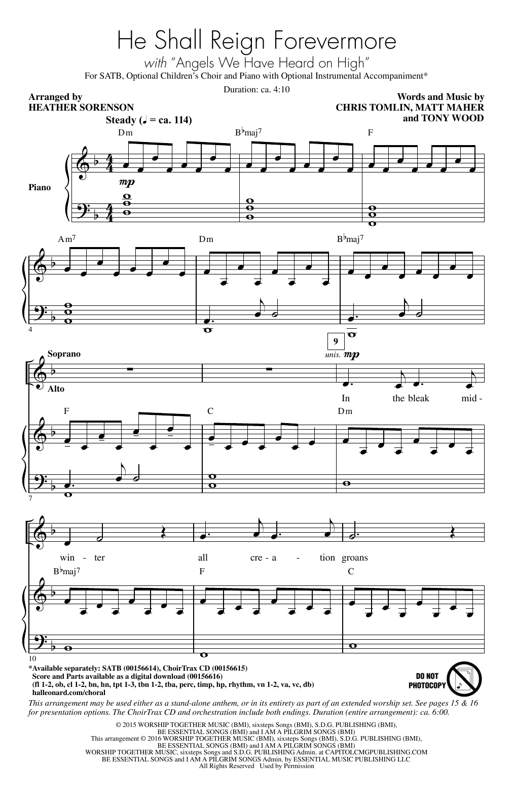 Chris Tomlin He Shall Reign Forevermore Arr Heather Sorenson Sheet Music Pdf Notes Chords Christian Score Satb Choir Download Printable Sku 181525