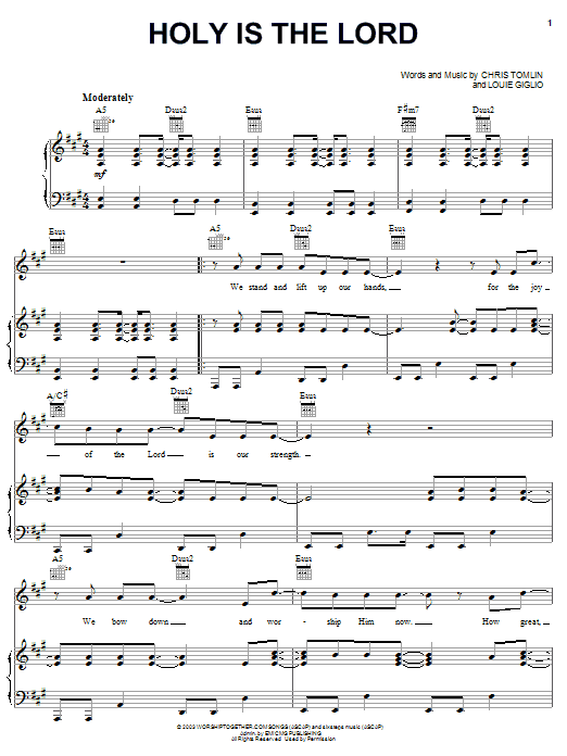 Chris Tomlin Holy Is The Lord sheet music notes and chords. Download Printable PDF.