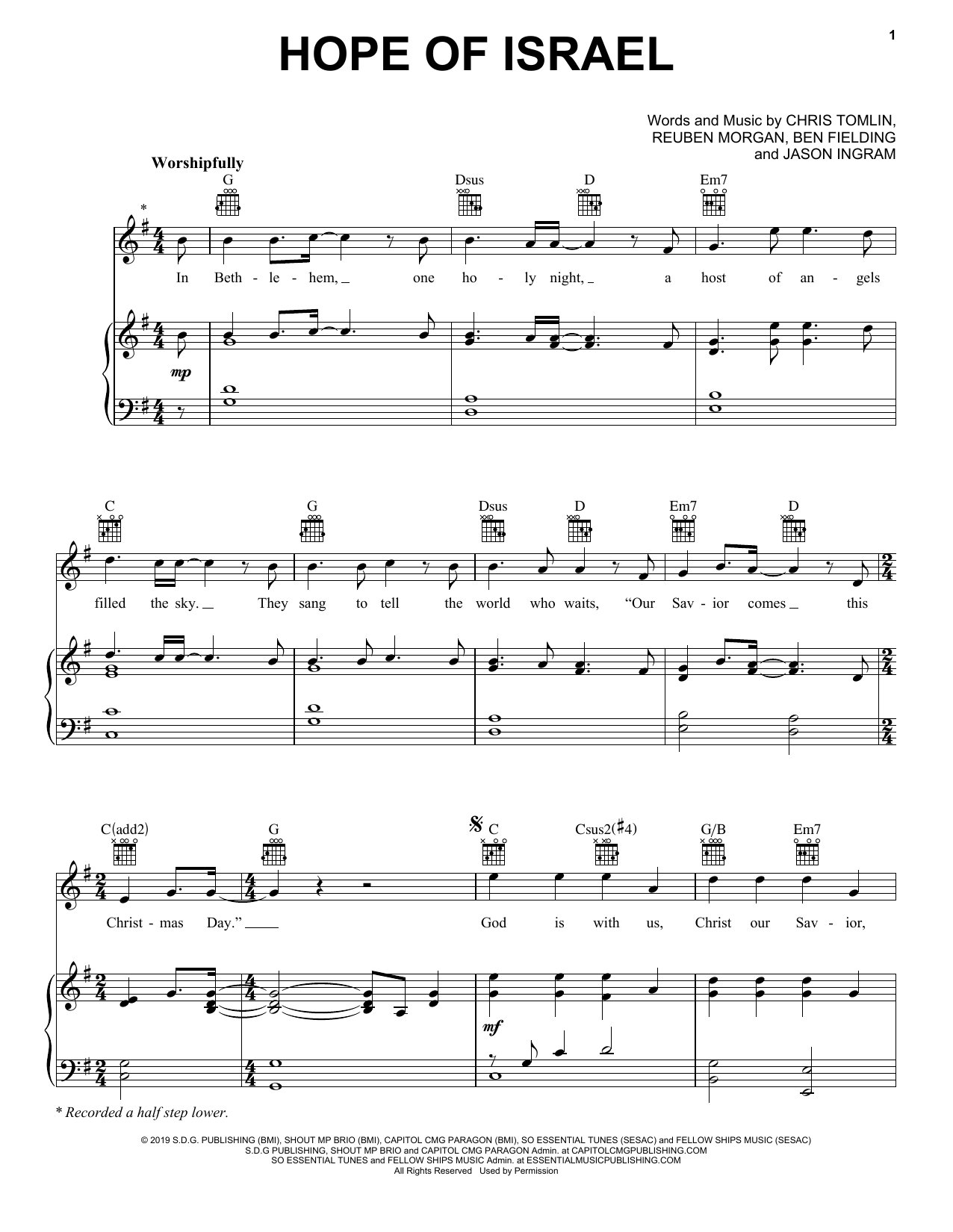 Chris Tomlin Hope Of Israel sheet music notes and chords. Download Printable PDF.