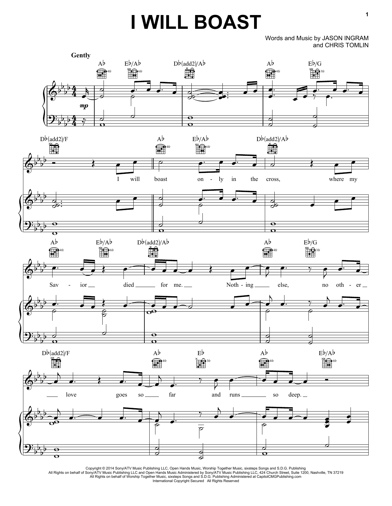 Chris Tomlin I Will Boast sheet music notes and chords. Download Printable PDF.