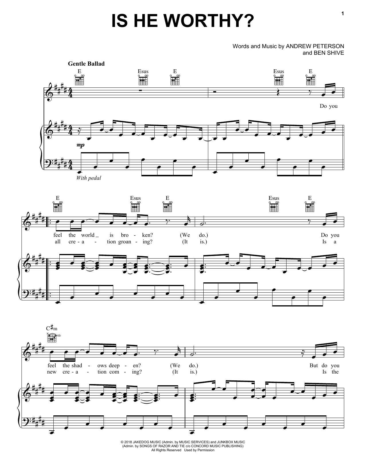 Preview Chris Tomlin Is He Worthy? Sacred sheet music, notes and chords for Piano, Vocal & Guitar (Right-Hand Melody), SKU: 403167 sheet music, piano notes, chords, guitar tabs, score, transpose, transcribe, how to play, guide, download, learn, tutorial, progression, song, artist, awards, billboard, mtv, vh1, tour, single, album, release