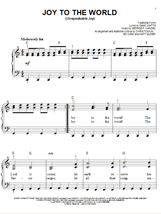 Chris Tomlin Joy To The World (Unspeakable Joy) sheet music notes and chords. Download Printable PDF.