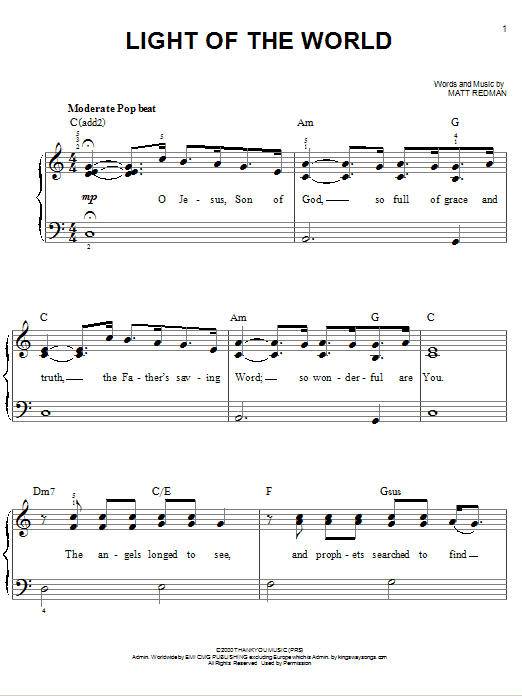 Chris Tomlin Light Of The World sheet music notes and chords. Download Printable PDF.