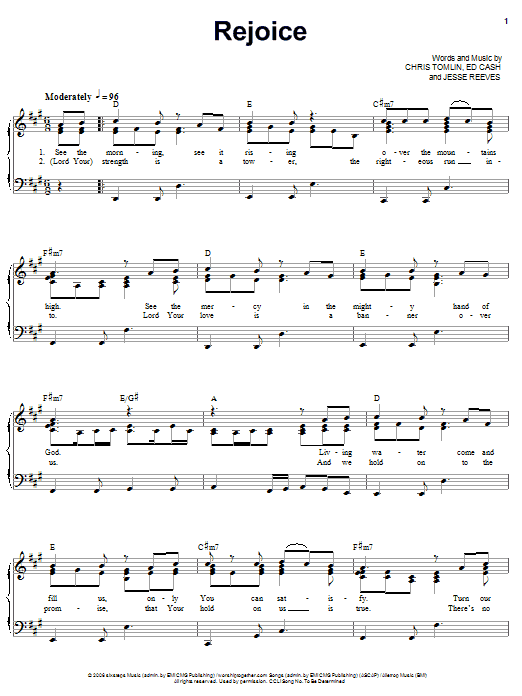 Chris Tomlin Rejoice sheet music notes and chords. Download Printable PDF.