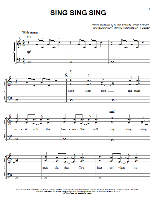 Chris Tomlin Sing Sing Sing Sheet Music Pdf Notes Chords Christian Score Easy Piano Download Printable Sku