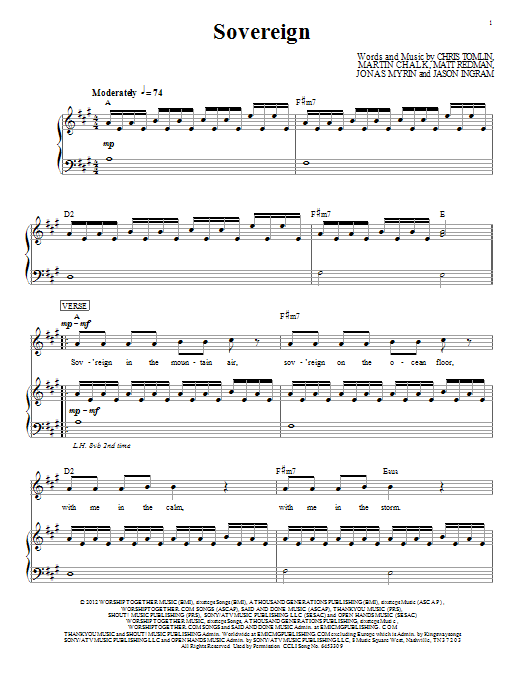 Chris Tomlin Sovereign sheet music notes and chords. Download Printable PDF.