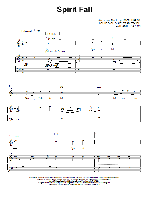 Chris Tomlin Spirit Fall sheet music notes and chords. Download Printable PDF.