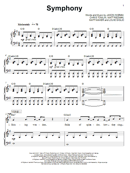 Chris Tomlin Symphony sheet music notes and chords. Download Printable PDF.