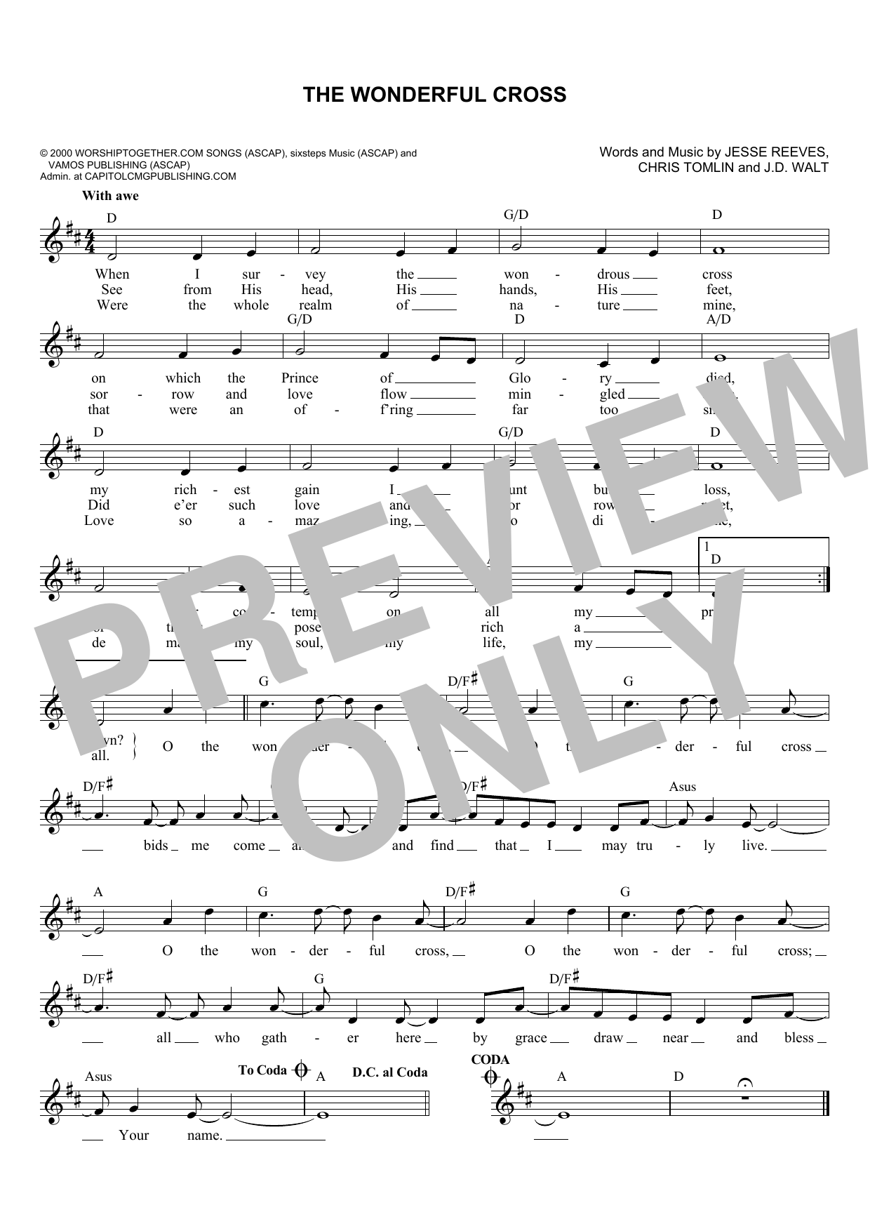 Chris Tomlin The Wonderful Cross sheet music for Lead Sheet / Fake Book in minutes. Price: 7.4900$ Chris Tomlin The Wonderful Cross sheet music notes and chords. Download Printable PDF.
