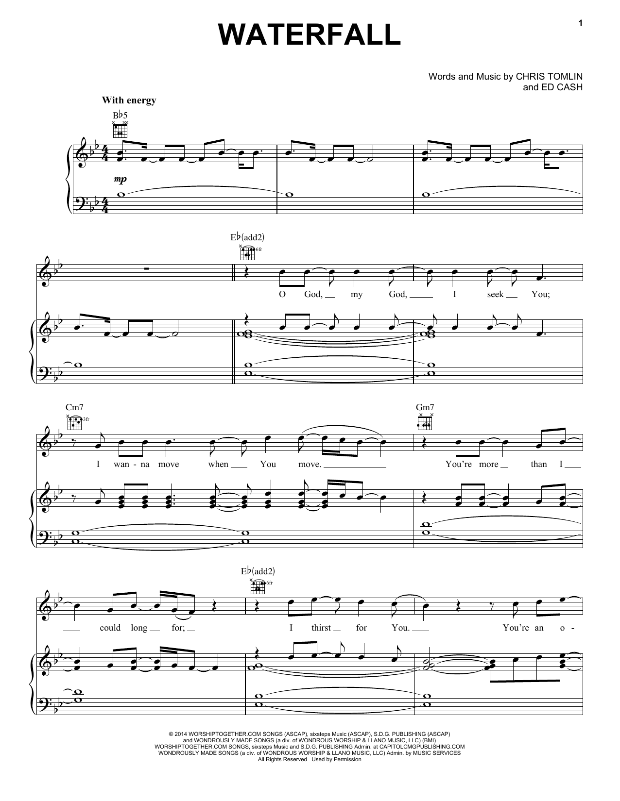 Chris Tomlin Waterfall sheet music notes and chords. Download Printable PDF.