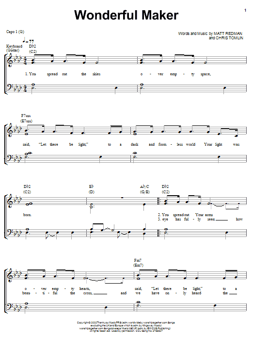 Learn to play Chris Tomlin Wonderful Maker sheet music for Piano, Vocal & Guitar (Right-Hand Melody) in minutes. Chris Tomlin Wonderful Maker sheet music notes and chords. Download Printable PDF.