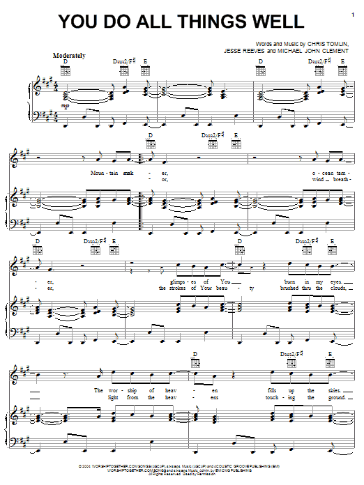 Chris tomlin you do all things well sheet music pdf notes chords