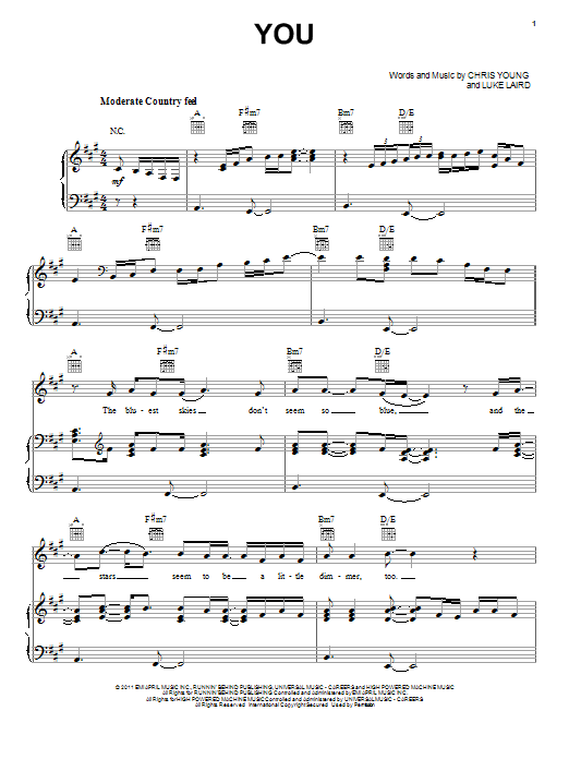 Chris Young You sheet music notes and chords. Download Printable PDF.