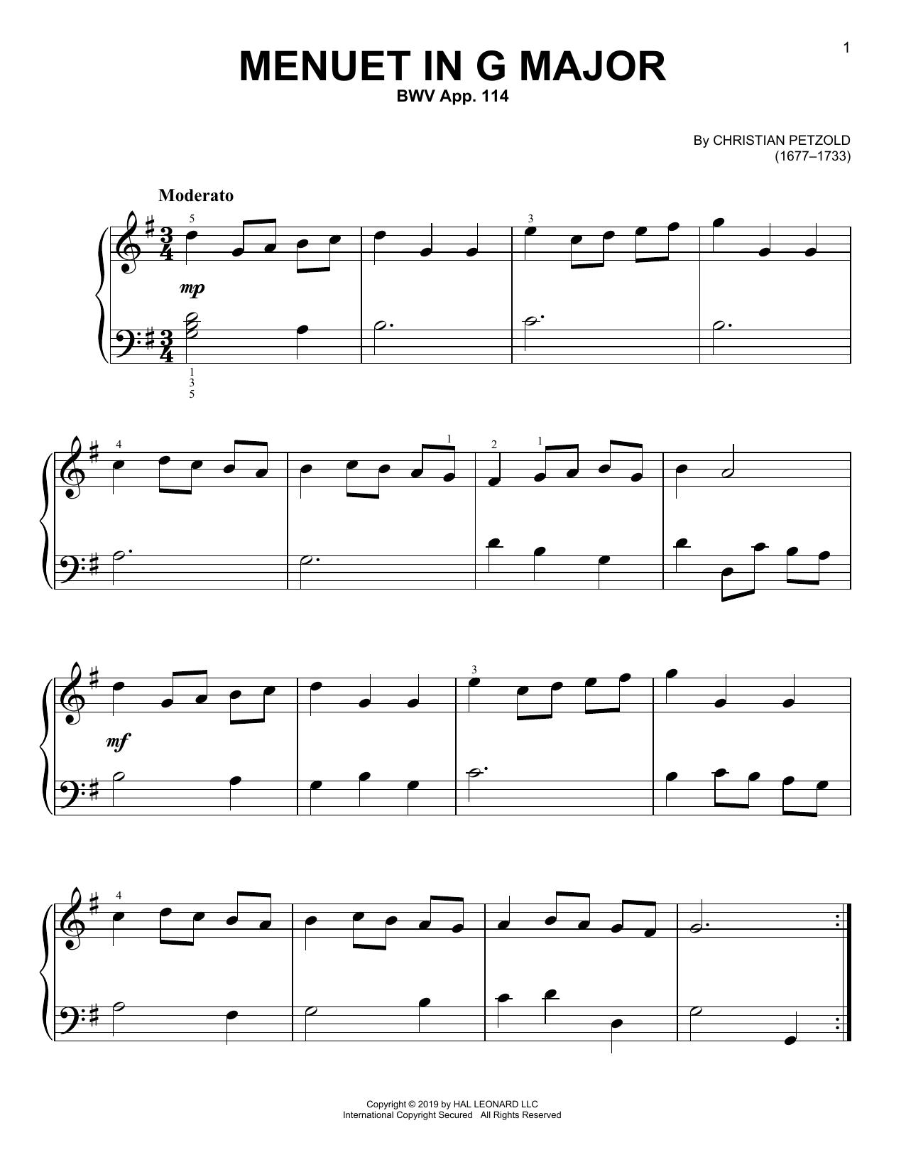 Learn to play Jennifer Linn Menuet In G Major, BWV App. 114 sheet music for Educational Piano in minutes. Price: 6.9900$ Jennifer Linn Menuet In G Major, BWV App. 114 sheet music notes and chords arranged for Educational Piano