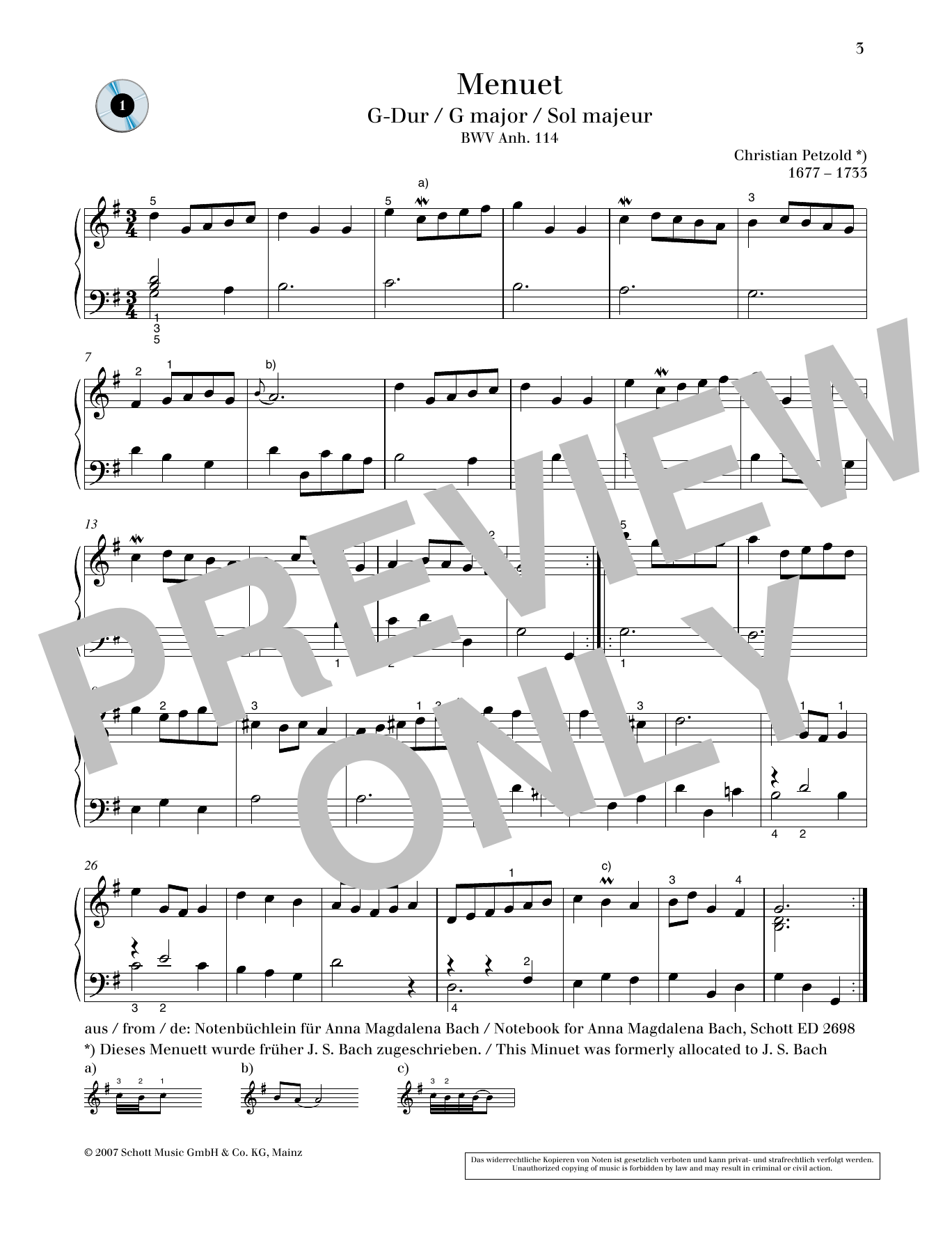 Learn to play Christian Petzold Minuet G major sheet music for Piano Solo in minutes. Price: 6.9900$ Christian Petzold Minuet G major sheet music notes and chords arranged for Piano Solo