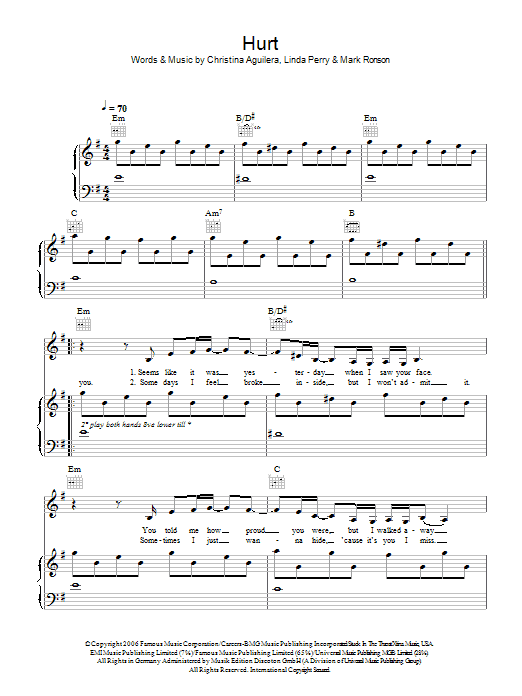 Christina Aguilera Hurt sheet music notes and chords. Download Printable PDF.