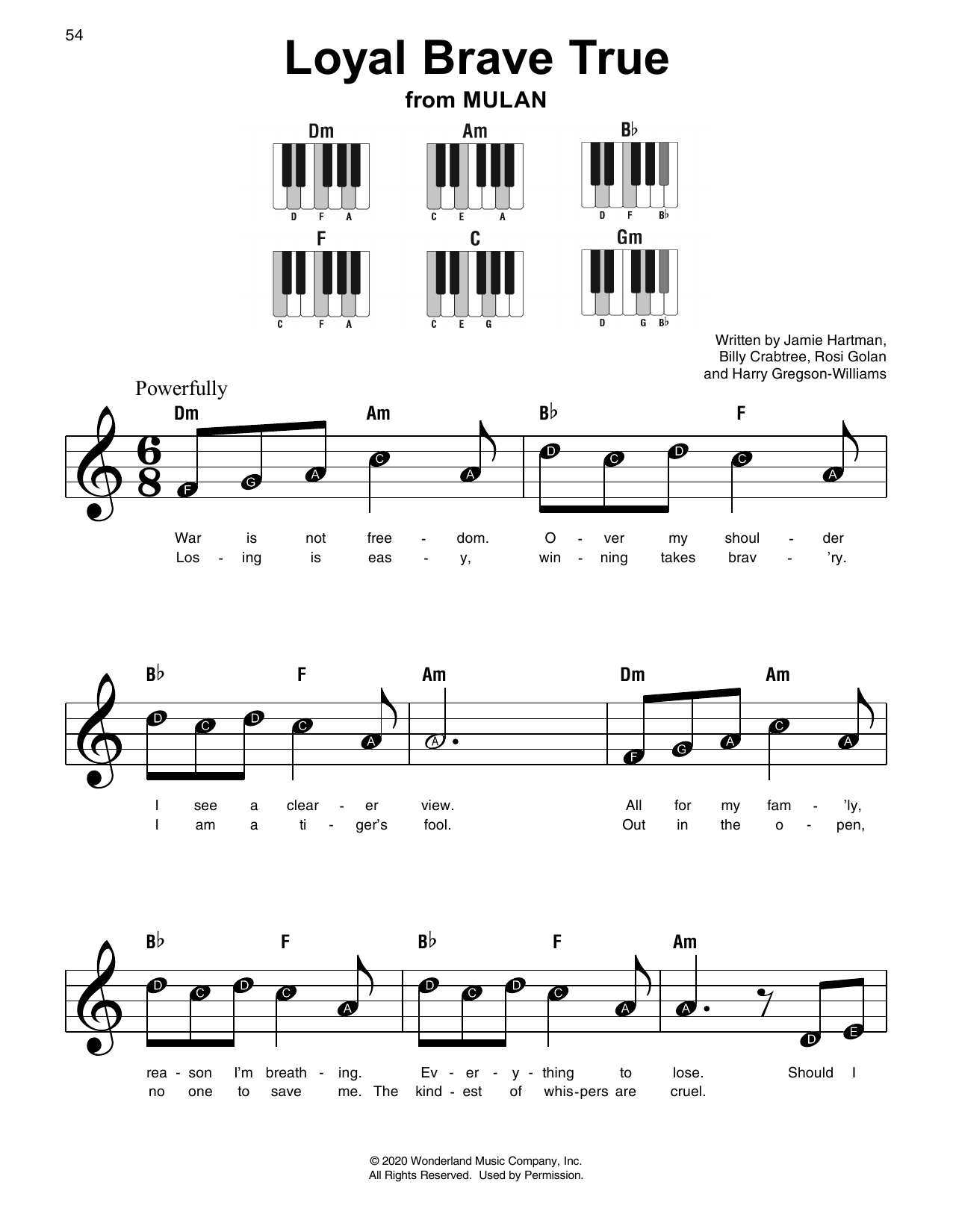 Christina Aguilera Loyal Brave True (from Mulan) sheet music notes and chords. Download Printable PDF.