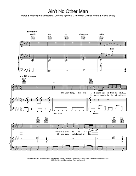 Learn to play Christina Aguilera Ain't No Other Man sheet music for Piano, Vocal & Guitar (Right-Hand Melody) in minutes. Christina Aguilera Ain't No Other Man sheet music notes and chords. Download Printable PDF.