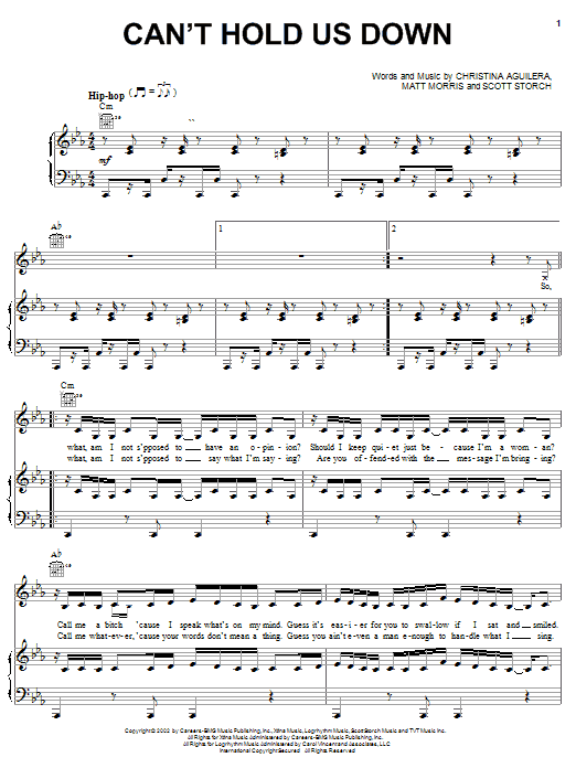 Christina Aguilera Can't Hold Us Down sheet music notes and chords. Download Printable PDF.
