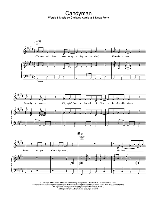 Christina Aguilera Candyman Sheet Music Pdf Notes Chords Pop Score Piano Vocal Guitar Right Hand Melody Download Printable Sku 58098