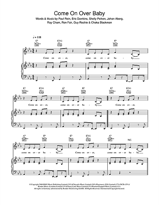 Learn to play Christina Aguilera Come On Over Baby (All I Want Is You) sheet music for Piano, Vocal & Guitar (Right-Hand Melody) in minutes. Christina Aguilera Come On Over Baby (All I Want Is You) sheet music notes and chords. Download Printable PDF.