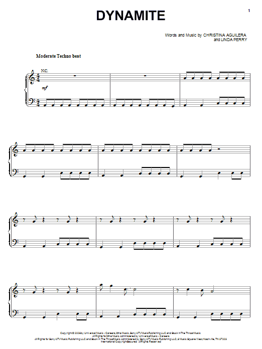 Christina Aguilera Dynamite Sheet Music Notes Chords