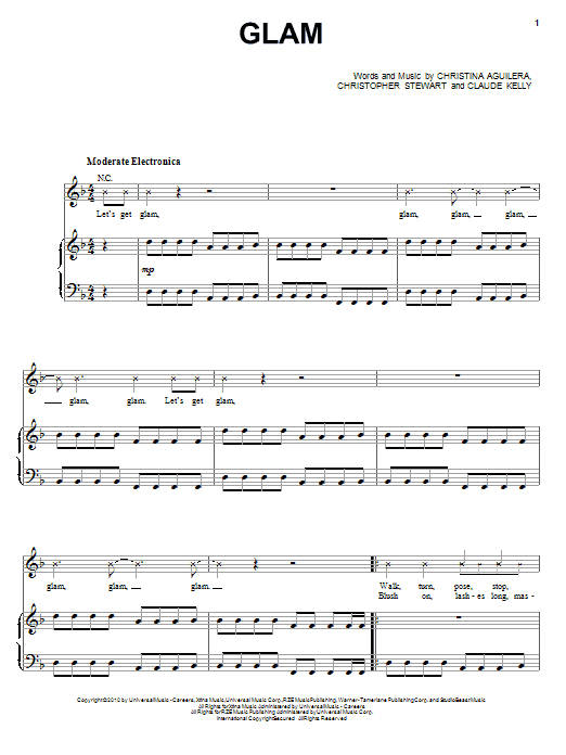 Christina Aguilera Glam sheet music notes and chords. Download Printable PDF.