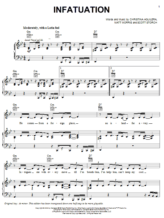 Christina Aguilera Infatuation sheet music notes and chords. Download Printable PDF.