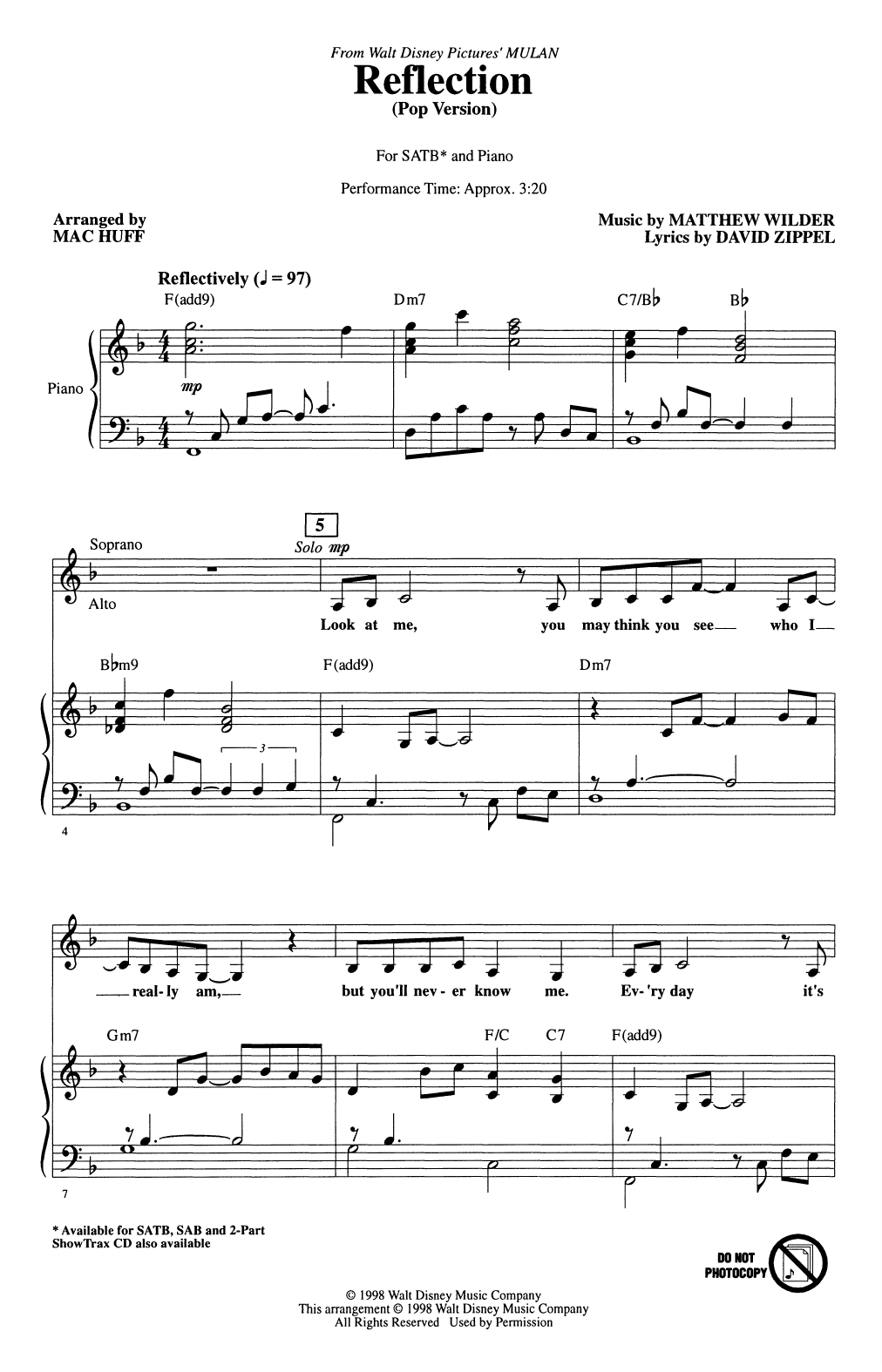 Christina Aguilera Reflection Pop Version from Mulan arr Mac 