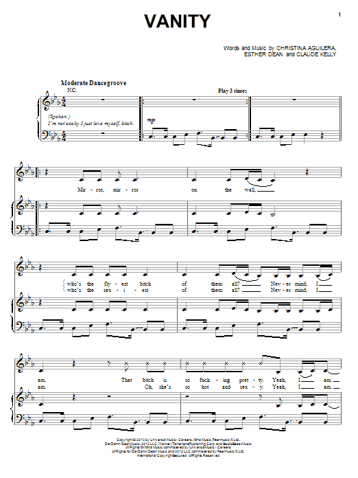 Christina Aguilera Vanity sheet music notes and chords. Download Printable PDF.