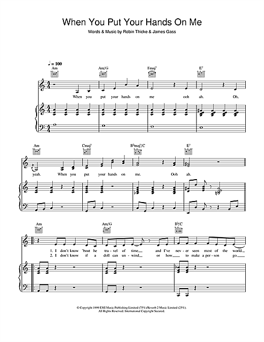 Learn to play Christina Aguilera When You Put Your Hands On Me sheet music for Piano, Vocal & Guitar in minutes. Christina Aguilera When You Put Your Hands On Me sheet music notes and chords. Download Printable PDF.