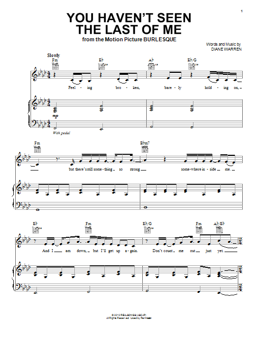 Christina Aguilera You Haven't Seen The Last Of Me sheet music notes and chords. Download Printable PDF.