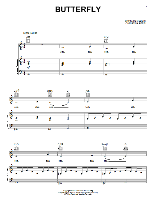 Christina Perri Butterfly sheet music notes and chords. Download Printable PDF.