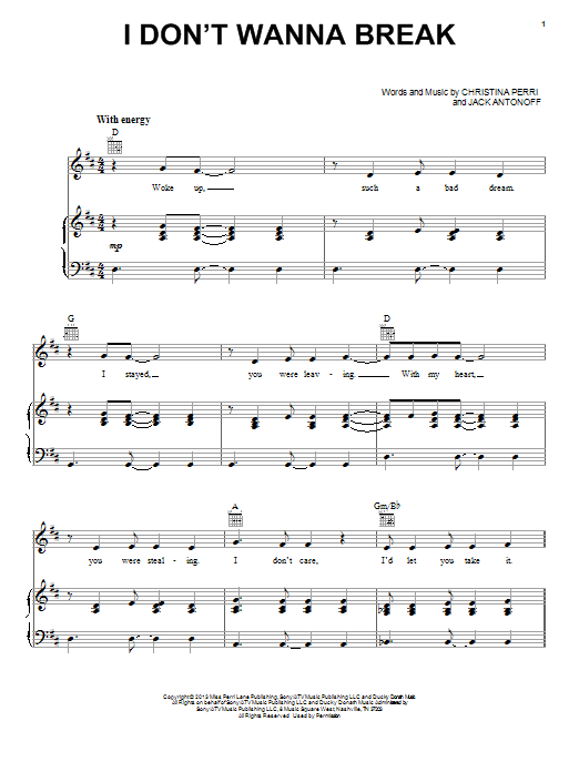 Learn to play Christina Perri I Don't Wanna Break sheet music for Piano, Vocal & Guitar (Right-Hand Melody) in minutes. Christina Perri I Don't Wanna Break sheet music notes and chords. Download Printable PDF.