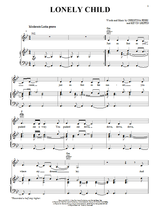 Christina Perri Lonely Child sheet music notes and chords. Download Printable PDF.