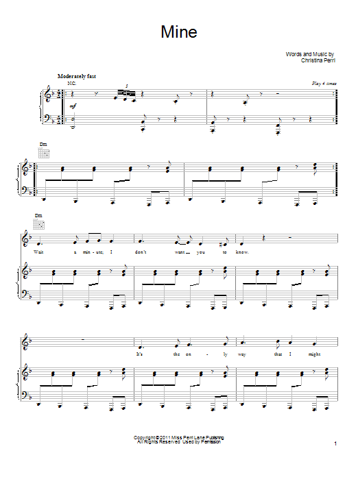 Christina Perri Mine sheet music notes and chords. Download Printable PDF.