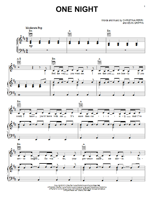 Christina Perri One Night sheet music notes and chords. Download Printable PDF.