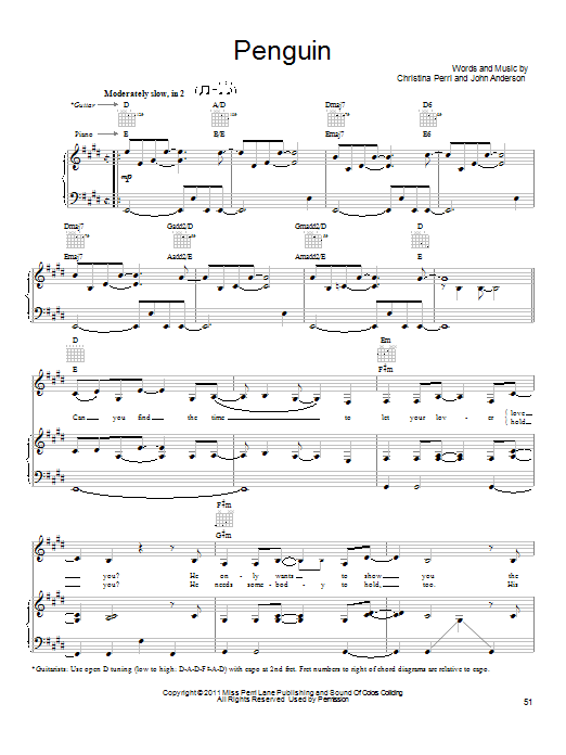 Christina Perri Penguin sheet music notes and chords. Download Printable PDF.