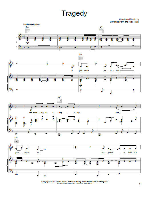 Christina Perri Tragedy sheet music notes and chords. Download Printable PDF.