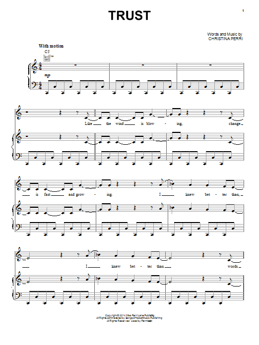 Christina Perri Trust sheet music notes and chords. Download Printable PDF.