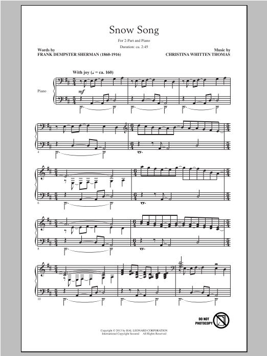 Christina Whitten Thomas Snow Song sheet music notes and chords. Download Printable PDF.