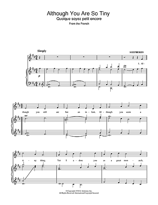 Learn to play Christmas Carol Although You Are So Tiny sheet music for Piano & Vocal in minutes. Christmas Carol Although You Are So Tiny sheet music notes and chords. Download Printable PDF.